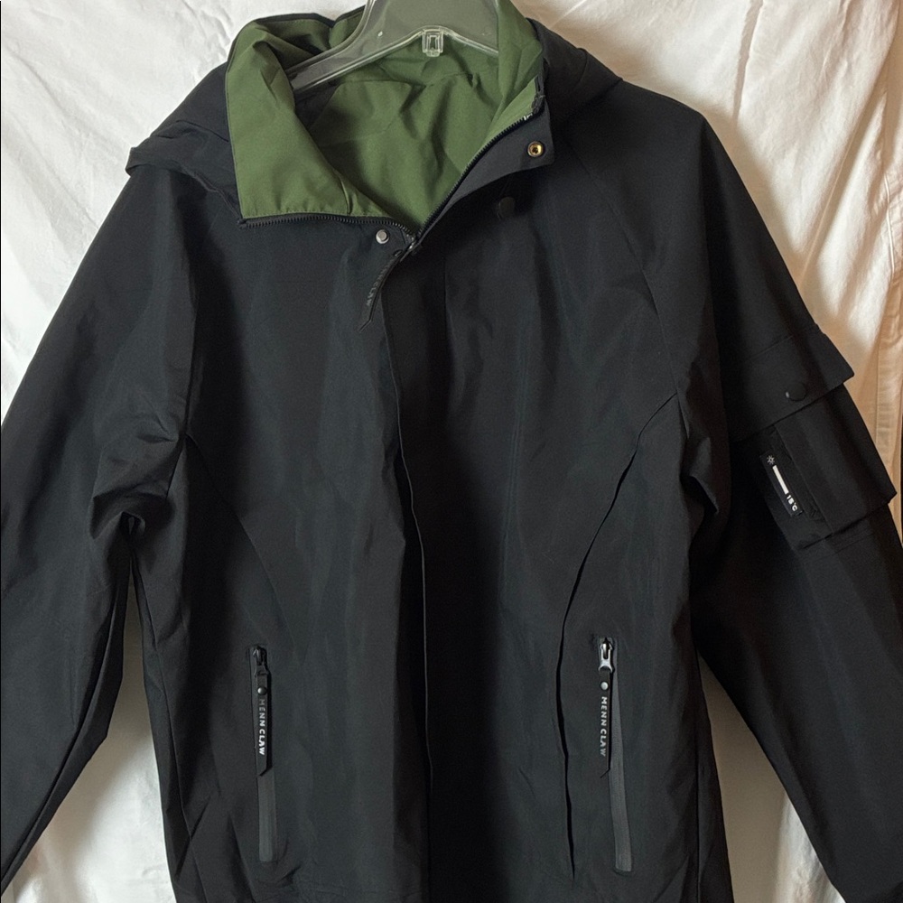 Men's Black Ski Jacket with Green Interior